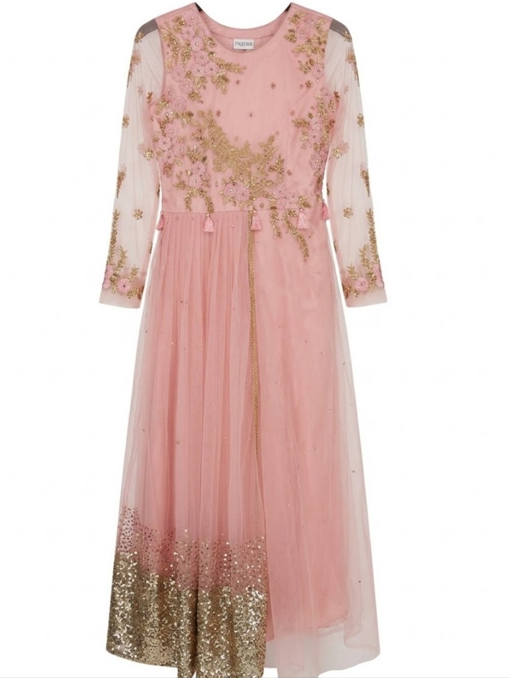 Handmade In India Pink & Gold Embellished Anarkali Floor Length Dress & Dupatta